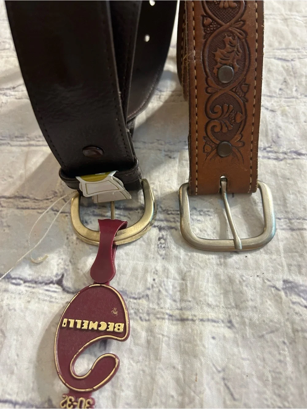 BECHELLE VTG CHOCOLATE BROWN ZIPPERS LINING 30-32 & WESTERN BROWN SNAP BELTS